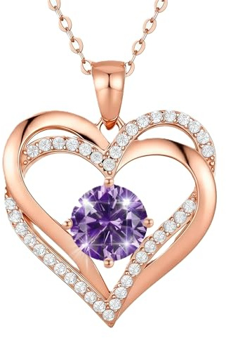Collier double cœur pour femmes - Or rose plaqué or rose Bijoux en argent avec cristaux - Cadeau de luxe dans une boîte à bijoux en forme de coquillage