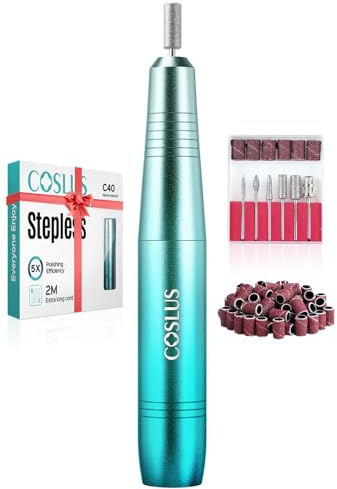 COSLUS C40 Electric Nail Drill, Nail Files for Gel Acrylic Nature Nails, Adjustable Speed 0-20000RPM, Portable Manicure Pedicure Set with 6 Drill Bits 31 Sanding Bands, E File Beginner - Blue-Green