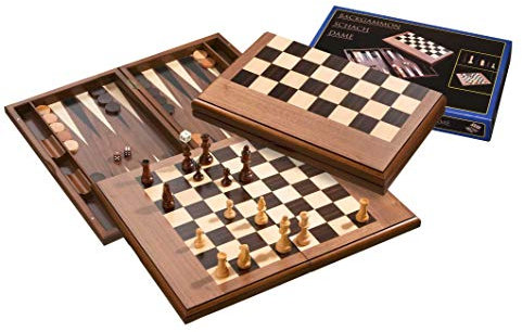 Philos 2525 - Schach-Backgammon-Dame-Set, Magnetverschluss, Feld 50 mm, Königshöhe 90 mm