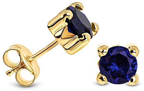 MIORE Schmuck, Ohrringe Damen, Ohrstecker Gold 375 9 Kt Gelbgold, Damenohrringe mit Saphir Stein in Krappenfassung, goldene Ohrstecker Damen, Ohrschmuck
