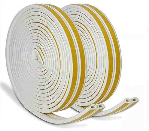 JEMESI 20M Weatherstrip-Strisce autoadesive per finestre e finestre, Guarnizioni in Gomma Autoadesive Antivento,Antizanzare e Impermeabili, D-Tipo Nastro per Bordi di Porte e Finestre(Bianco)