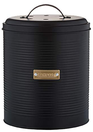 Living Metal Compost Caddy – Black Otto – 2.5 Litre - Small Food Waste Bin with All-Green Composting Guide