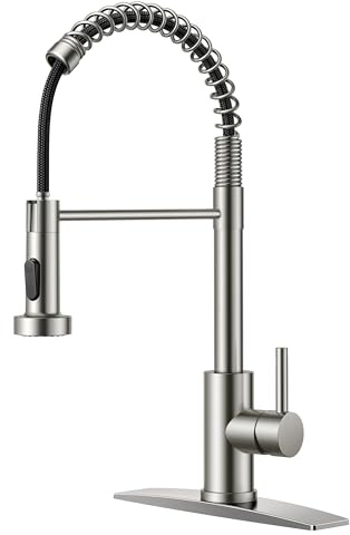 FORIOUS Kitchen Faucet Pull Down Sprayer, Classic High Arc, Brushed Nickel
