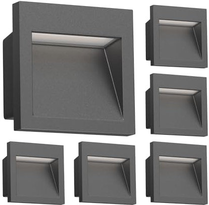 ledscom.de 6 Stück LED Wandeinbauleuchte NOLA, Downlight für außen, IP54, anthrazit matt, 90 x 90mm, warmweiß