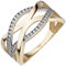 Jobo Damen-Ring breit aus 8 Karat 333 Gold Bicolor mit 46 Zirkonia Größe 60