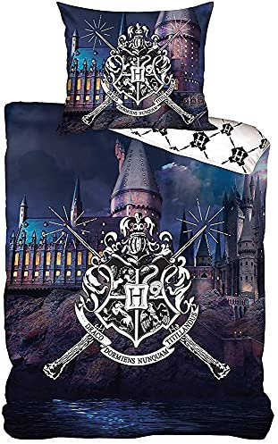 Harry Potter Wende-Bettwäsche Magic Wands 135 x 200 + 80 x 80 cm 100% Baumwolle Renforcé-Linon-Qualität Slytherin Gryffindor Hufflepuff Ravenclaw Hogwarts mit Reißverschluss deutsche Größe 924