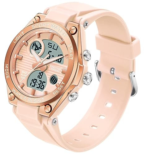 findtime Montre numérique étanche chronographe de sport pour homme et femme - Analogique - Double fuseau horaire LED - Compte à rebours - Alarme - Affichage 12/24h - Chronomètre - Montre militaire,