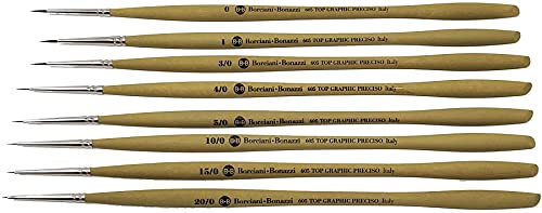Borciani Bonazzi Top Graphic Series Preciso Pinceau rond pour détail Série 605 (disponible dans les tailles de 0 à 20/0) – Pinceau rond Preciso en bois n°5/0