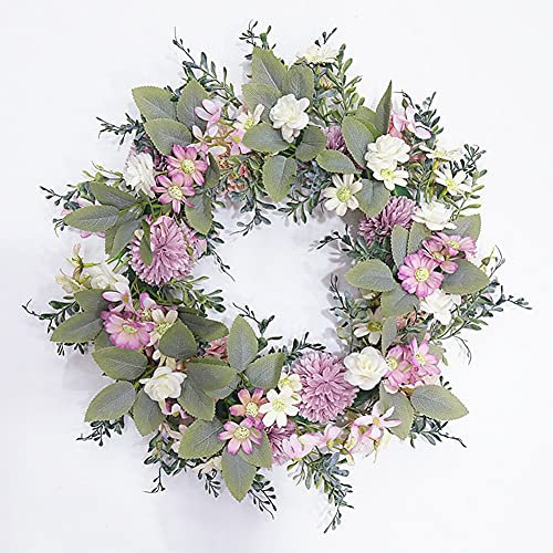 HAOSHICS Artificial Flower Hanging Wreath, Faux Garland Front Door Wreath,Artificial Wreath for Door Wedding, Party, Home, Wall, Window Decor (Purple Daisy)