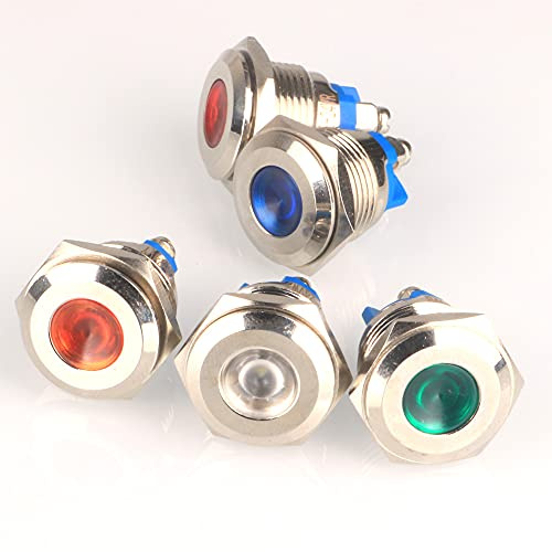 Gebildet 5pcs AC/DC 12-24V 16mm LED Bornes à Vis Voyant Lumineux en Acier Inoxydable Voyant Imperméable à Eau(5 Couleurs)