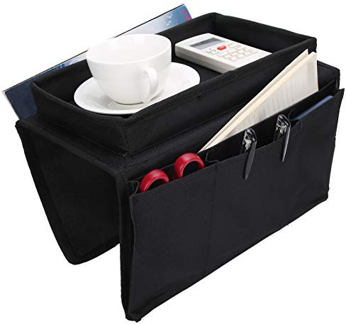 Yosoo Sac de Rangement pour Accoudoir de Canapé, 4 Poches pour Accoudoir de Canapé TV Organisateur de Télécommande Suspendu Sac de Canapé pour Fauteuil avec Plateau Porte-gobelet pour Canapé(Le Noir)