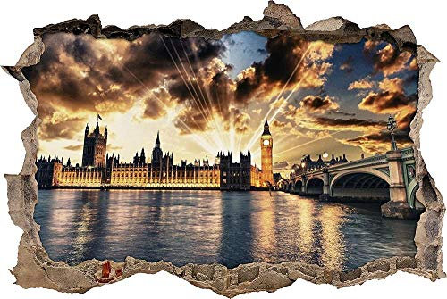 3D Wandtattoo Big Ben bei einem wunderschönen Sonnenuntergang Bild selbstklebend Wandbild sticker Wohnzimmer Wand Aufkleber, Wandbild Größe 50x70cm