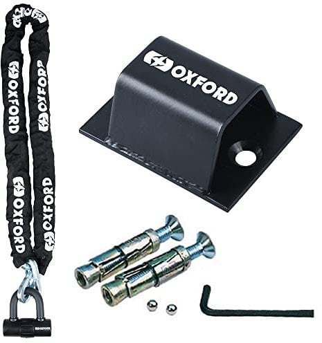 Oxford HD MAX Chain Lock 12mm x 1.5m Motorcycle Sold Secure Gold Rated Security Lock + Brute Force Motorcycle Ground Anchor, Black