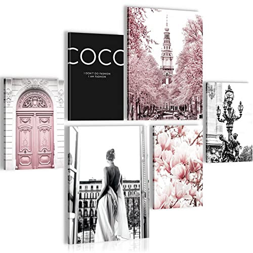 Novart Wandbilder Set Fashion Rosa Schwarz - KEIN EXTRA RAHMEN BENÖTIGT - Modern Deko - Wohnzimmer Mädchen Teenager N005063a