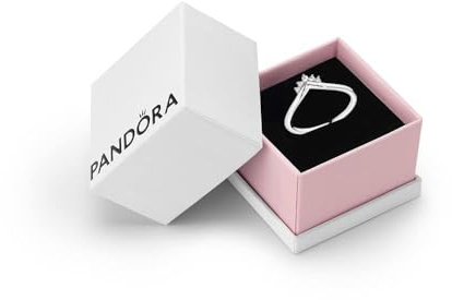 PANDORA Timeless Silver Tiara Wishbone Ring | Sterling Silver Tiara Wishbone Ring, Five Claw-Set Cubic Zirconia Crown, Stackable 925 Silver, Wear or Layer