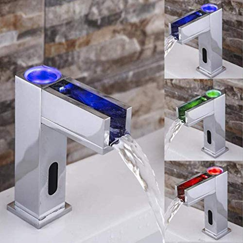 FALIYORS Water-Tap,Bathroom Waterfall Faucet Taps Basin Mixer Sink Tap Bathroom Faucets, Automatic Ir Infrared Led Battery Operated, Made of Brass Chrome