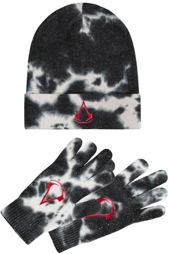 Difuzed Assassins Creed - Herren Männer Jungen Core Logo Geschenkset Beanie Strickmütze und Handschuhe
