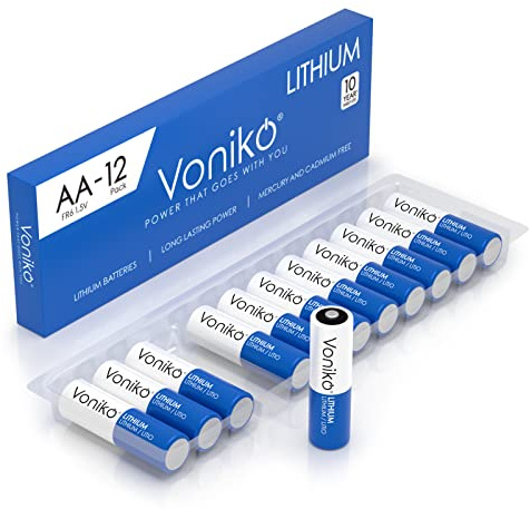 Voniko AA Batteries, 12 Pack 1.5V Lithium AA Batteries—High Performance Double A Long Lasting Battery for Flashlight, Toys, Remote Control, Alarm System (Non-Rechargeable)