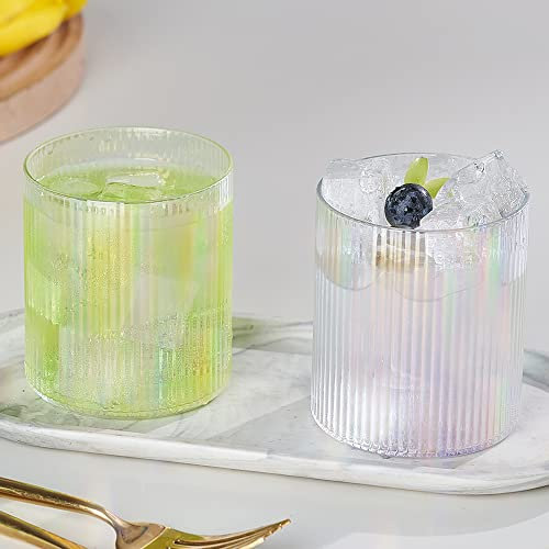 whatAmug Schillerndes Glas-Trinkgeschirr-Set mit 2 (284 ml), regenbogenfarbene Trinkgläser, hochwertige Streifen-Gläser, Geschenke, Vintage-Glasbecher für Küchenwasser, Saft, Eiskaffee, Cocktail