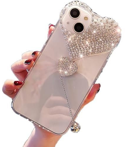 Cute Glitter Case for Woman Girls - Compatible with iPhone 14 Pro Max Clear Case 3D Sparkle Bling Luxury Love Heart Camera Protection Protective Phone Cover