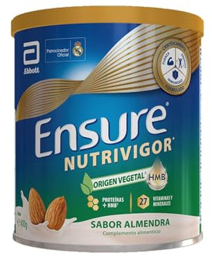 Ensure Nutrivigor Origen Vegetal - Sabor Almendra - Complemento Alimenticio para Adultos, con HMB, Proteínas, Vitaminas y Minerales, como el Calcio- Lata de 400 g