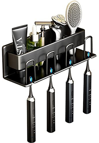 Melairy Elektrischer Zahnbürstenhalter Wand Zahnburstenhalterung Selbstklebend ohne Bohren für Badezimmer, Raumfahrt-Aluminium, Handzahnbürste, Zahnpasta, Tassen Aufbewahrung