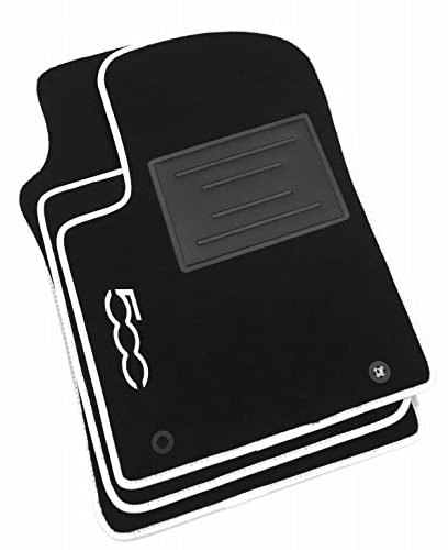 ASC Tappetini Auto Compatibili con Fiat 500 3 Porte 2012-2020, Moquette, Logo Ricamato, Bordo Bianco, Bottoni