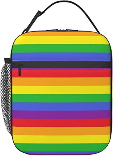 Oudrspo Fiambrera con rayas arcoíris, fiambrera aislada reutilizable, fiambrera para hombre y mujer, adecuada para Camping, oficina, escuela