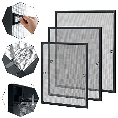 VA-Cerulean Fliegengitter Fenster, Insektenschutz mit Alurahmen, Fliegenschutz mit Rahmen, Mückenschutz Fenster, 80x100cm, Anthrazit
