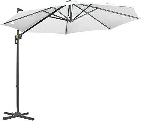Outsunny Parasol déporté Ø 3 m octogonal inclinable manivelle avec pied en acier blanc