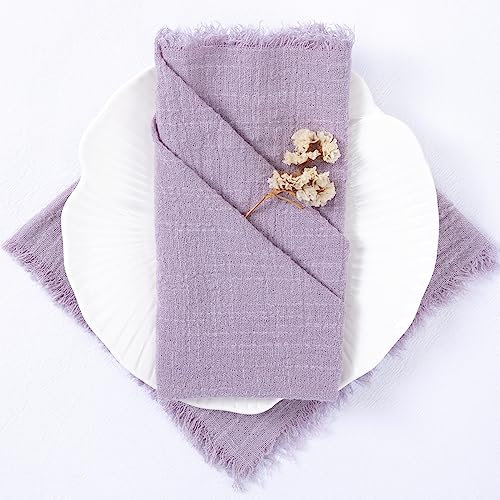 LINXTAR Lot de 6 serviettes de table en étamine faites à la main avec franges en coton de style bohème pour fête de mariage et usage quotidien - 45,7 x 45,7 cm - Lilas