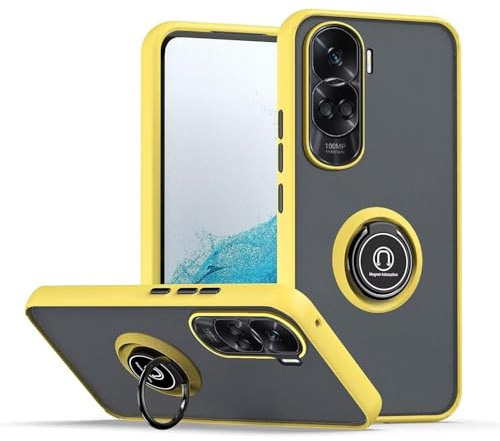 HONLEN Custodia per HONOR 90 Lite 5G (6.7 Inches), Cover per Cellulare in Silicone Opaco Trasparente con Supporto ad Anello - Giallo