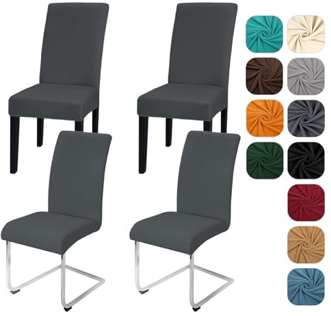 Yugarlibi Dining Chair Covers Set of 4 Stretch Chair Slipcovers Swing Chair Elastic Removable Dining Room Chair Covers Reusable Washable Chair Protector for Hotel Banquet Ceremony (Dark Grey, 4 pcs)