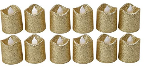 OKJHFD 12 Stück Goldene Teelichter, LED-Kerzen, Teelichter, Flammenlose, Batteriebetriebene Teelichter, Elektrisches, Glitzerndes, Flackerndes Teelicht Für Hochzeit, Halloween, Festival, Urlaubsgesche
