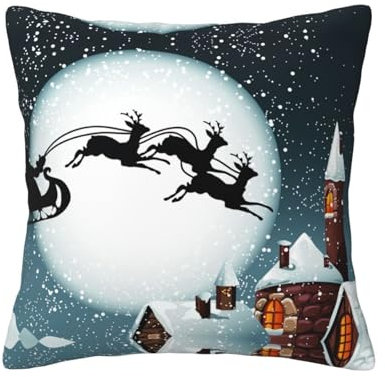 ESASAM Dekoratives Dekokissen mit weihnachtlichem Hirsch-Motiv, bedruckt mit doppelseitigem Design, 100 % Polyester