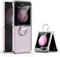 Z Flip 5 Hülle mit Ring,Samsung Galaxy Z Flip 5 Hülle mit Gehärtete Glas Front Schutzfolie [Anti-Vergilbung] Transparent Hart PC Stoßfest Handyhülle für Flip 5 5G Ständer Cover Case-Crystal Clear