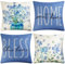 KOUGAS Kissenbezug 60x60cm 4er Set Dekokissen Kissenbezüge Dekoration Outdoor Kissenbezüge Leinen Dekokissen für Schlafzimmer, Sofa, Stuhl(Blau, weiß)
