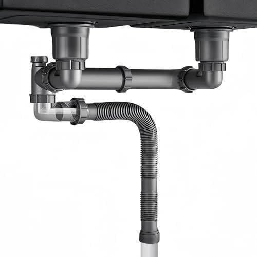 Expandable Flexible 1 1/2 or 1 1/4 Pipe kit for Double Kitchen Sink, All-In-One-Drain Kit for Double Bowl Sinks, Space saving, Suitable for Kitchen, Bathroom, Restroom