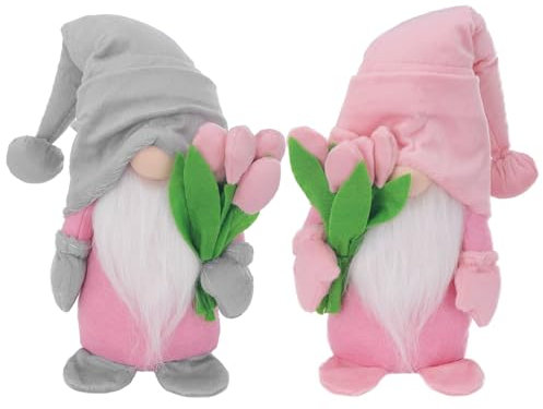Générique 2Pcs Fête des mères Gnomes Peluche avec bouquets de fleurs tulipes - Cadeau pour femme, mère, anniversaire de mariage, petite amie, épouse, fête des mères