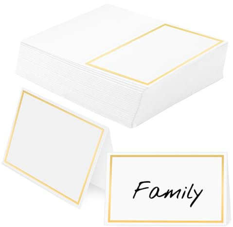 50 pièces marque place mariage,Cartes De Place,Cartes de Nom Table, Cartons de Placement Blanches avec Bordure Dorée,Cartes Porte-Nom,Pour mariage, communion, anniversaire, festival, fête, Banquet