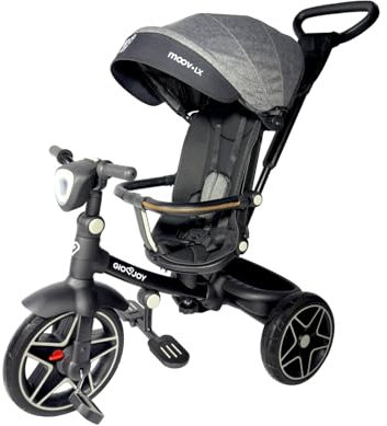 Triciclo Evolutivo 4-in-1 Moov-LX per Bambini dai 18 mesi (Telaio Nero, Tessuto Grigio Scuro)