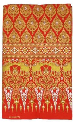 Kitama Sarong Betttuch Überwurf Bett Tuch - Thai Siam Elefanten Premium 200cm x 110cm einseitig umgenäht (Rot)