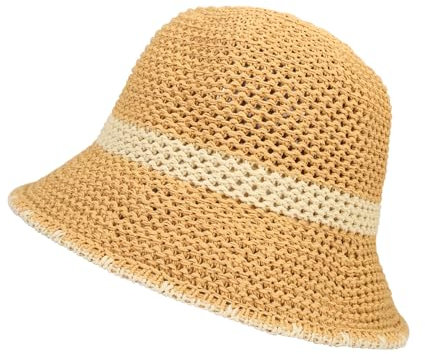 MILAKOO Woven Mesh Hat Handmade Knit Strip Crochet Bucket Hat Wide Brim Sun Hat for Beach Accessories