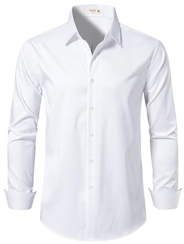 EOUOSS Men's Dress Shirts Formal Slim Fit Stretch Long Sleeve Button Down Shirt for Men Wrinkle Free Collar Business Shirts, White, Medium