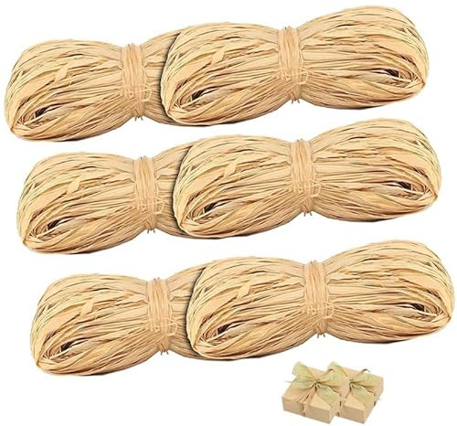Natur Raffiabast, 50 g Bast Raffia, Naturbast zum Basteln, Weben und Gärtnern, Zur Dekoration und Geschenkverpackung (6 Stück)