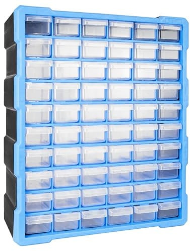 TekBox DIY Tool Bits Storage Organiser Unit - Workshop Parts Craft Box Cabinet (60 Small Drawers)