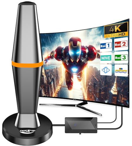 Antenna TV Interna Digitale, Potente Ricezione a Lunga Distanza, Base Magnetica per TV Portatili, Supporto TDT 4K 1080p VHF UHF DVB-T/DVB-T2