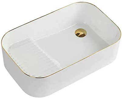CAFIEDR Lavabo de Salle de Bain Lavabo en céramique en Porcelaine Blanche Lavabo de Salle de Bain rectangulaire au-Dessus du comptoir Lavabo en Porcelaine Vas(Une Couleur 60 cm)