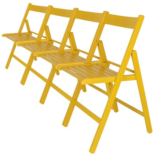 WELL HOME MOBILIARIO & DECORACIÓN - Pack 4 Sillas BAS en madera de haya, acabado amarillo