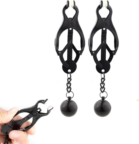 DFsucces Nipple Clamps with Weights for Women,1 Pair,Black | Stainless Steel Adjustable Nipple Clamp,Non-Piercing Nipple Rings Decorative Clip,Adjustable Body Chain Pendants Decorations